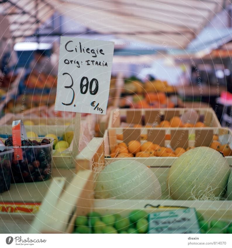 Verlockung | italienische Kirschen Lebensmittel Frucht Melone Honigmelone Ernährung Italienische Küche Markt Marktstand Markttag Markthändler Marktplatz