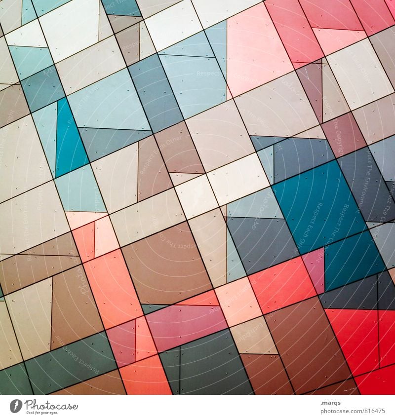 Individuell Stil Design Fassade Linie Mosaik ästhetisch eckig trendy einzigartig modern verrückt blau braun rot Farbe Ordnung Irritation Doppelbelichtung