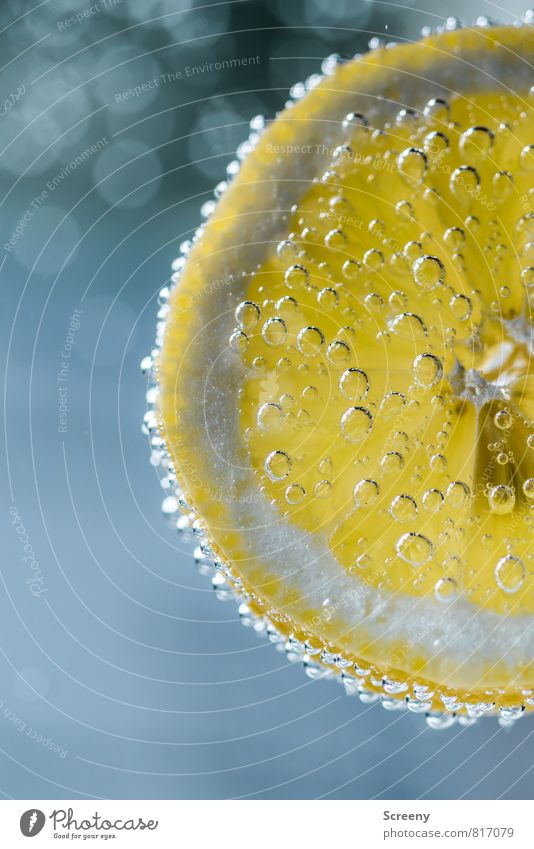 Erfrischend Lebensmittel Frucht Zitrone Ernährung Getränk Erfrischungsgetränk Trinkwasser Flüssigkeit sauer blau gelb Kohlensäure Blase sprudelnd Unschärfe