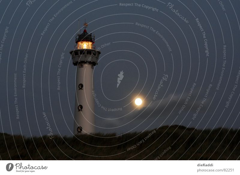Mach die Feuer an... Leuchtturm Licht Vollmond Strand Nacht dunkel Niederlande Leuchtfeuer Küste Orientierung Navigation Sicherheit Vertrauen führen