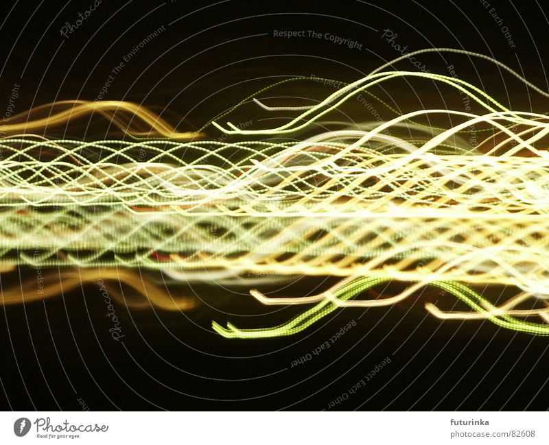 Lichtlandschaft durcheinander Wellen schwingen Gemälde Experiment Nacht Klassik Techno Ton schwarz gelb grün Stoff Zeit geheimnisvoll Physik Rauschmittel