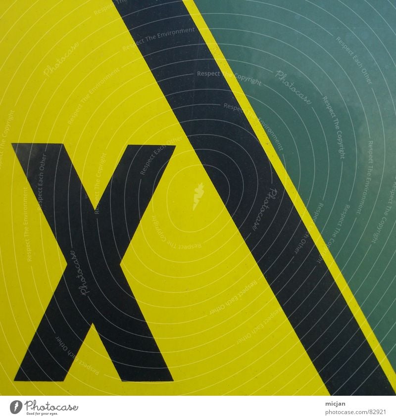 NIX TITEL Lateinisches Alphabet gelb schwarz grün Wand Klebstoff Etikett kleben angeklebt Warnhinweis Warnschild gefährlich Geometrie 3 Symbole & Metaphern