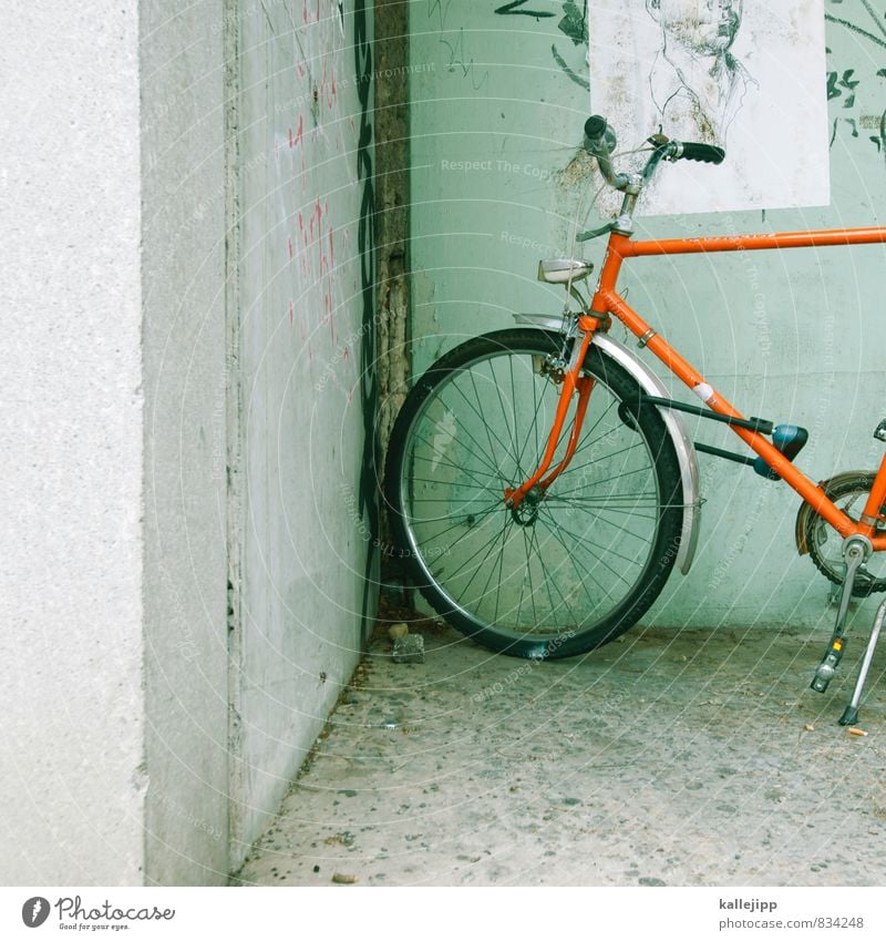 das runde in der ecke Kopf 1 Mensch Verkehr Fahrradfahren Graffiti stehen Eckstoß orange Zeichnung Lenker Schutzblech Fahrradlicht Fahrradreifen Fahrradständer