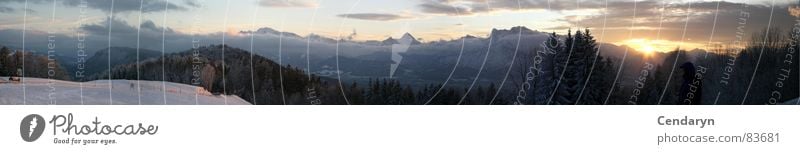 Winterpanorama Panorama (Aussicht) Stimmung Ferne Sehnsucht Romantik Bergkette Abend Himmel Sonnenuntergang Ambiente Bedürfnisse Hochebene Schwärmerei Flair