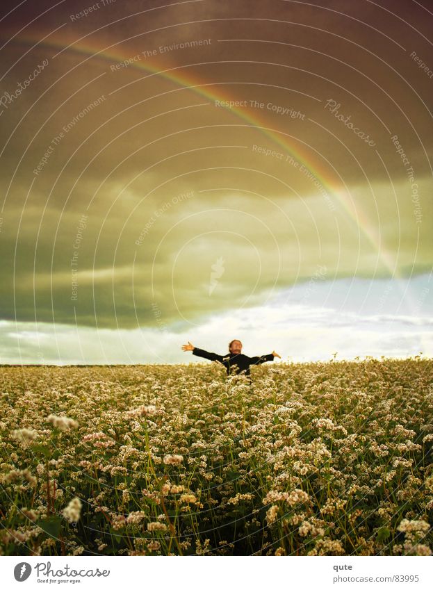 Somewhere under the rainbow... Himmel Freude field flowers clouds sky happy hug joy