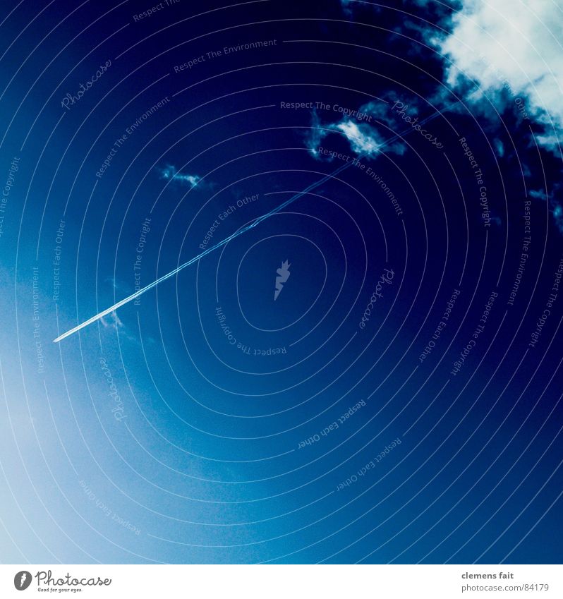 Die Flüchtenden fliegen Schwanz Strahlung strahlend blau Flugzeug Wolken Ferne gehen loslassen Lücke nehmen Dienstleistungsgewerbe Himmel davon