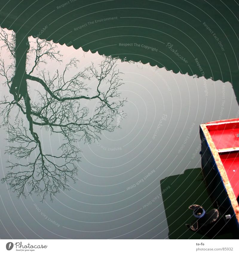 Baum Boot Wasserfahrzeug Spiegel verkehrt Venedig Fluss Bach Himmel Detailaufnahme Teile u. Stücke Verschiedenheit