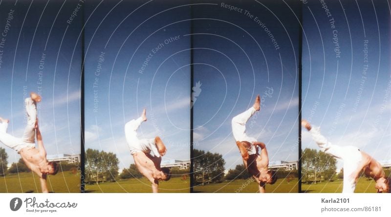 Capoeira Moves Philosophie Schönes Wetter Akrobatik Spielen 4 Fotos in einem grüne wiese Kraft