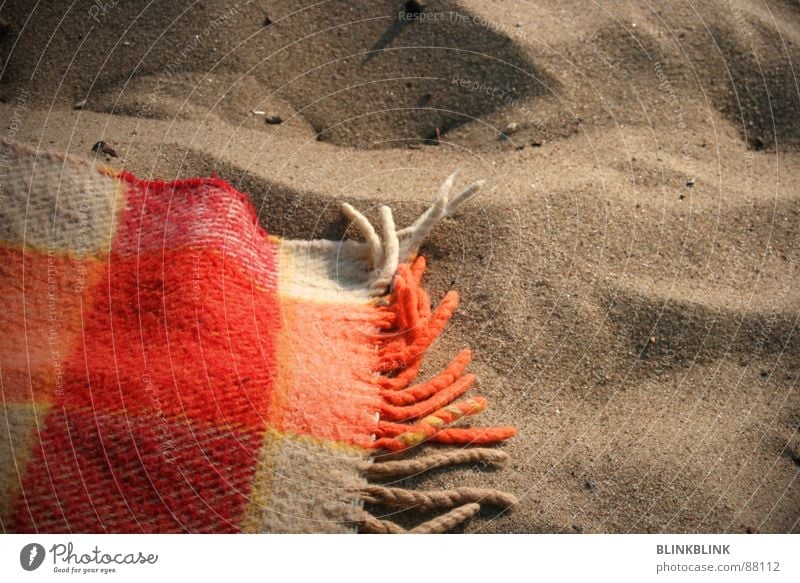 somma Strand Meer Elbstrand Wolle Ferien & Urlaub & Reisen Wochenende Sommer Küste Erde Sand Decke orange stranddecke liegen kariert