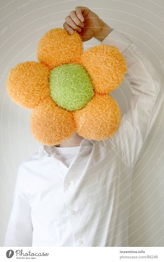 Flowerhead Blume grün Stoff Mann Pflanze Hemd weiß Freude Arbeit & Erwerbstätigkeit Kopf orange