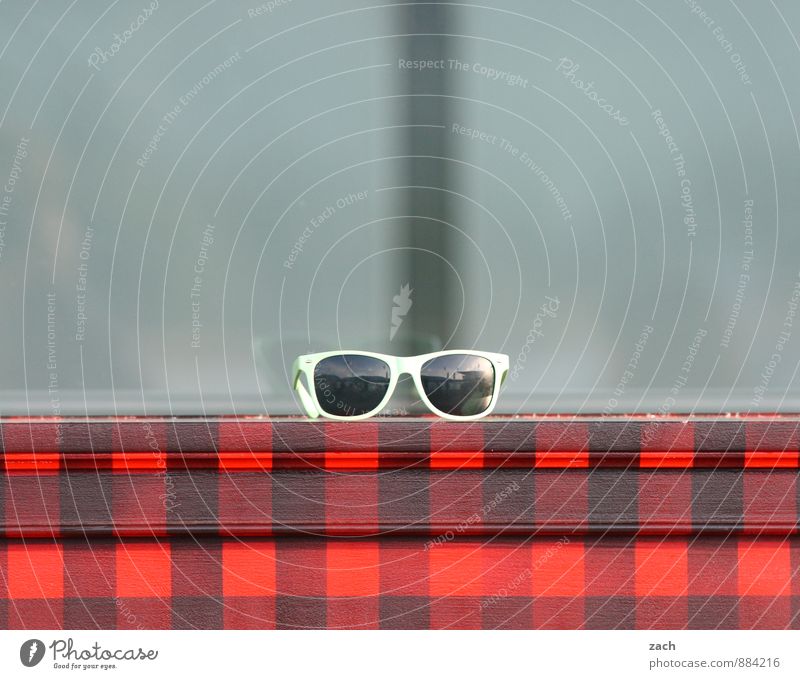 Gut für die Augen. Mode Accessoire Brille Sonnenbrille Verpackung Kasten Linie Streifen beobachten elegant trendy schön modern trashig rot karo kariert Farbfoto