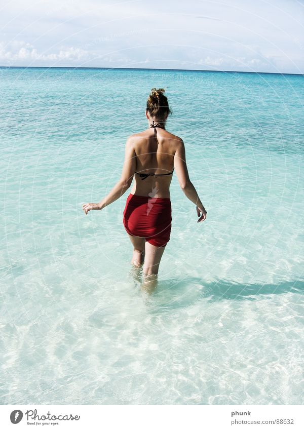 malediven dacapo Strand Meer Ferien & Urlaub & Reisen Frau springen hüpfen Bikini Malediven Indien schön Freude Sonne laufen Wasser Wetter Klarheit hell Sommer