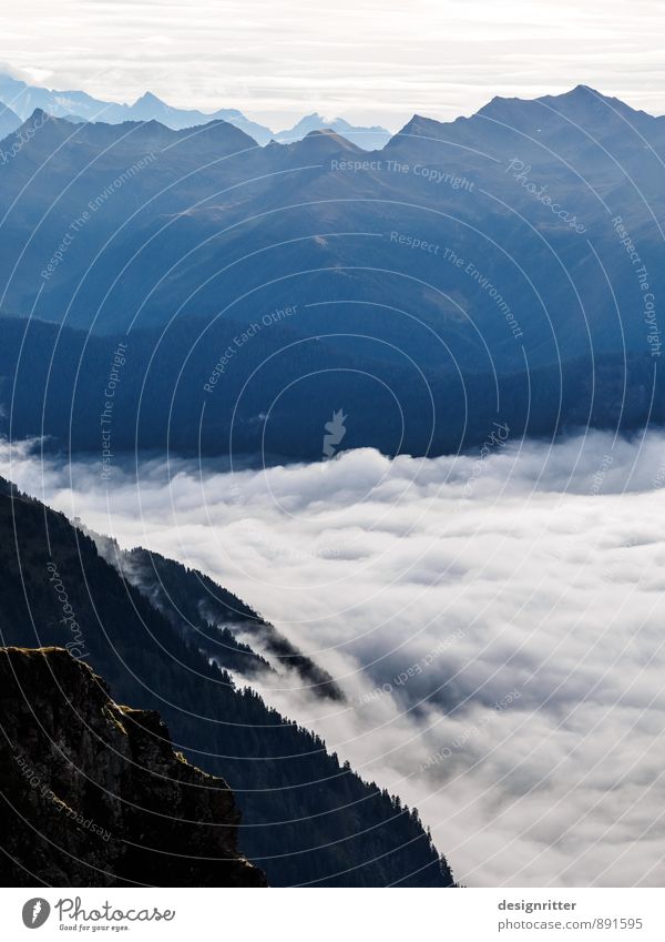 Stilles Tosen Berge u. Gebirge Umwelt Natur Landschaft Urelemente Luft Wolken Klima Wetter Schönes Wetter Nebel Felsen Alpen Gipfel Küste Meer Brandung