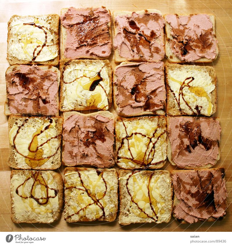 Toast Mosaik Brot Toastbrot Honig Butter Leberwurst Küche Ernährung