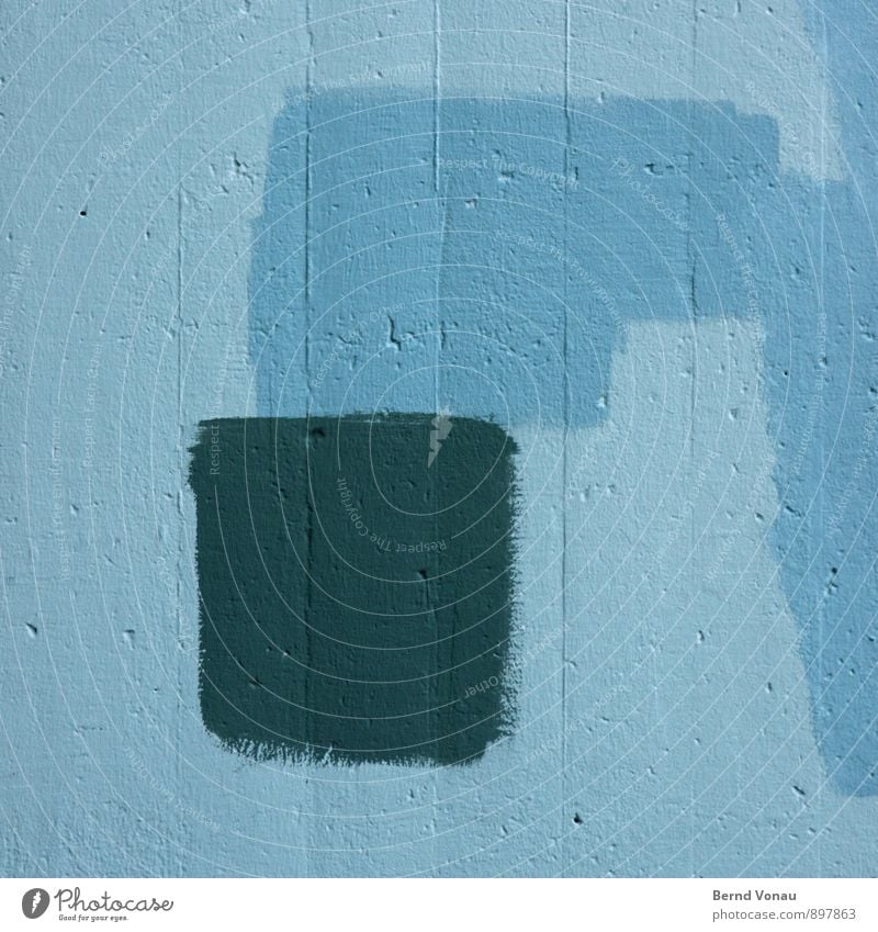 ~Q Haus Renovieren Architektur Fassade Beton streichen blau grau Farbe Wand Versuch bemalt Loch ortsichtbeton vergleichen Pinsel Quadrat Tiefenschärfe Rechteck
