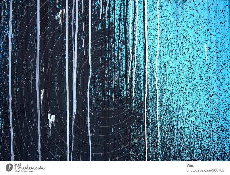 Tag-und-Nacht-Gleiche Freizeit & Hobby Kunst Mauer Wand Fassade Farbstoff Streifen klecksen blau türkis mehrfarbig Farbfoto Außenaufnahme abstrakt Muster