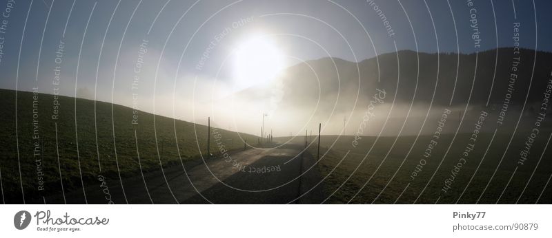 Der Weg Salzkammergut Wiese Panorama (Aussicht) wandern Freizeit & Hobby Österreich Sonnenaufgang kalt Nebel Herbst Ferien & Urlaub & Reisen Gegenlicht ruhig