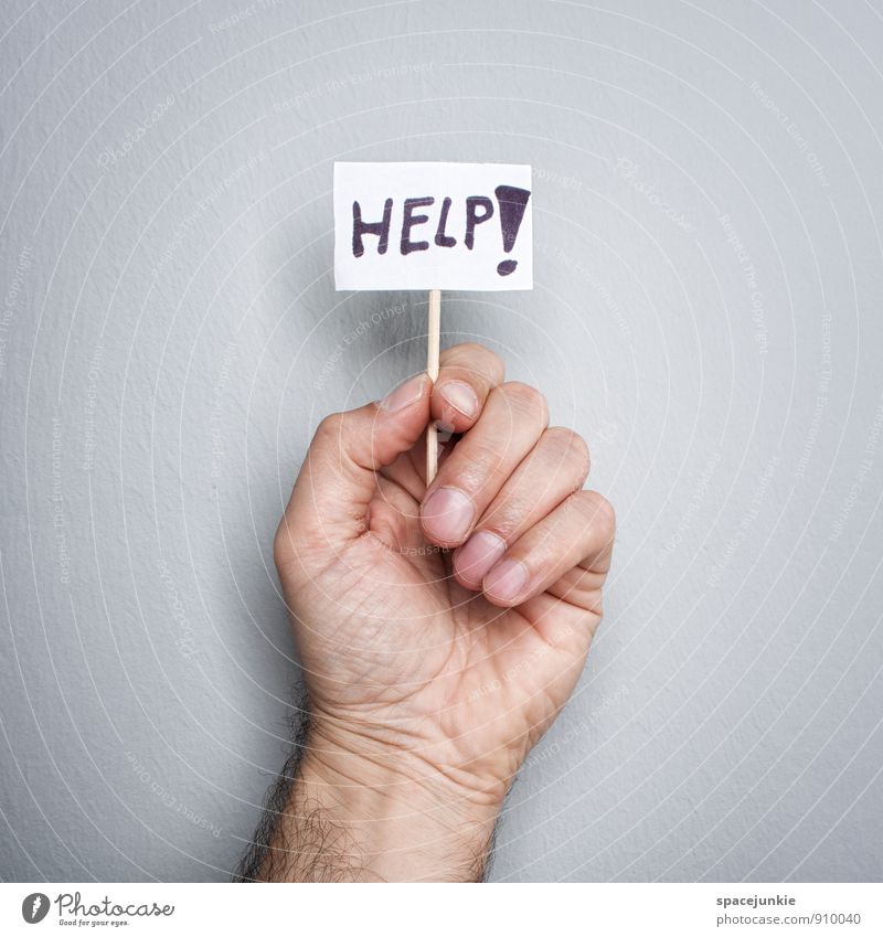 Help! maskulin Hand Finger 30-45 Jahre Erwachsene Papier berühren grau Gefühle Menschlichkeit Solidarität Hilfsbereitschaft trösten Sorge Tod Liebeskummer