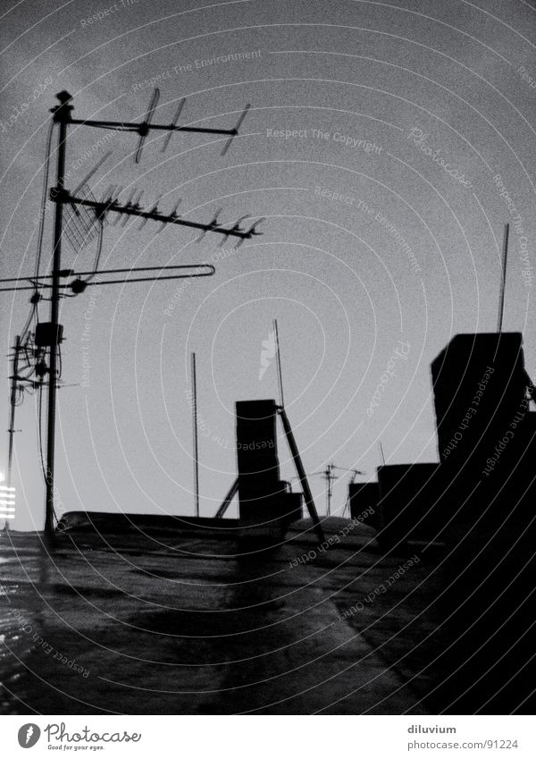 antennen Dach schwarz weiß Antenne dunkel Nacht Detailaufnahme bw Himmel