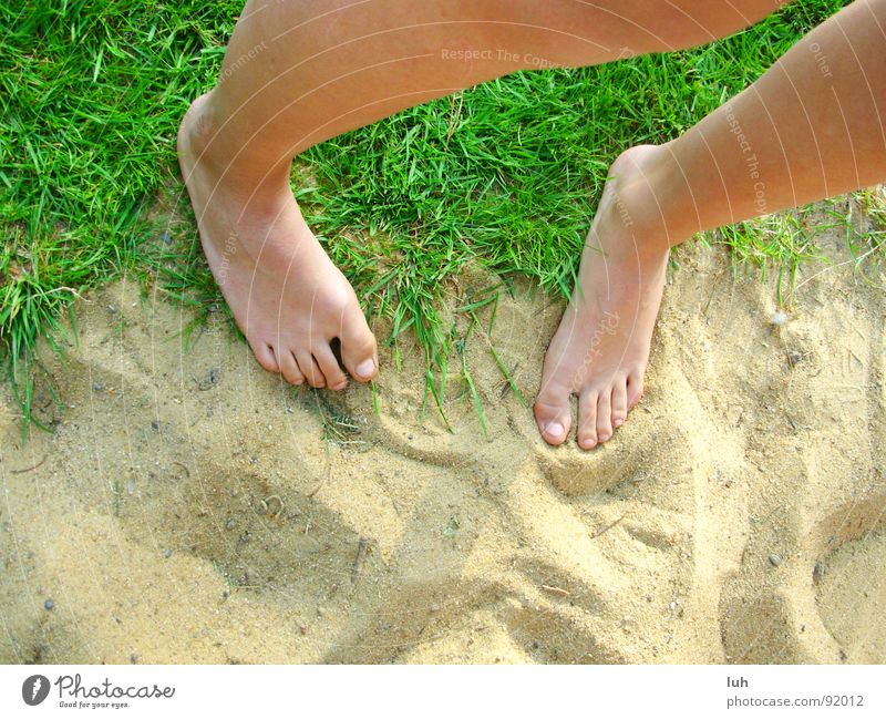 Verlasse den Ort der dir das Freisein verbietet. grün Gras Strand frei Sommer Zehen Gefühle genießen schön springen Erde Sand Rasen Fuß Beine Garten Haut