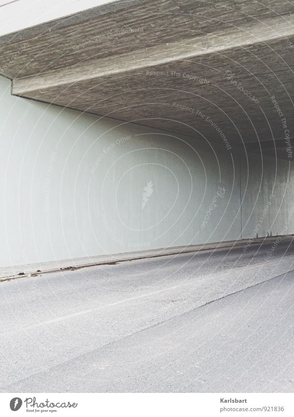 Nowhere Güterverkehr & Logistik Stadt Stadtrand Tunnel Verkehr Verkehrswege Straßenverkehr Wege & Pfade Brücke Beton grau ruhig stagnierend Symmetrie Asphalt