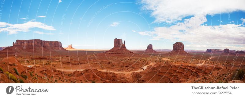 Monumental Natur Landschaft Erde Sand Wolken Horizont Sommer dreckig blau braun gelb gold weiß Denkmal Indianer Navajo-Gebiet Säule Sandstein