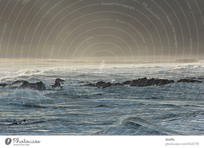 romantische Bucht in Schottland besonderes Licht nordisch Rauschen Rauschen der Wellen nordische Romantik Nebel Nebelwand Nebelstimmung Lichtschimmer