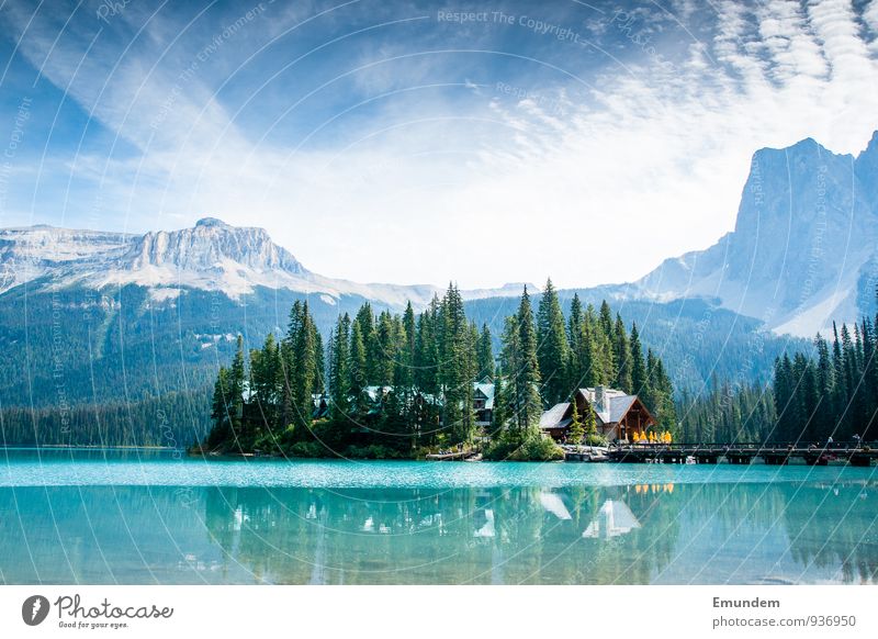 Emerald Lake Umwelt Natur Landschaft Urelemente Luft Wasser Himmel Wolken Sommer Wetter Schönes Wetter Baum See Kanada Amerika blau Erholung erleben Tourismus