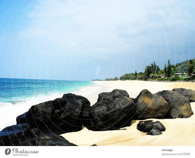 Sunset Beach Hawaii Strand Meer Ferien & Urlaub & Reisen Insel blau Stein Sandstrand Menschenleer Textfreiraum oben Küste Pazifik Pazifikstrand Horizont