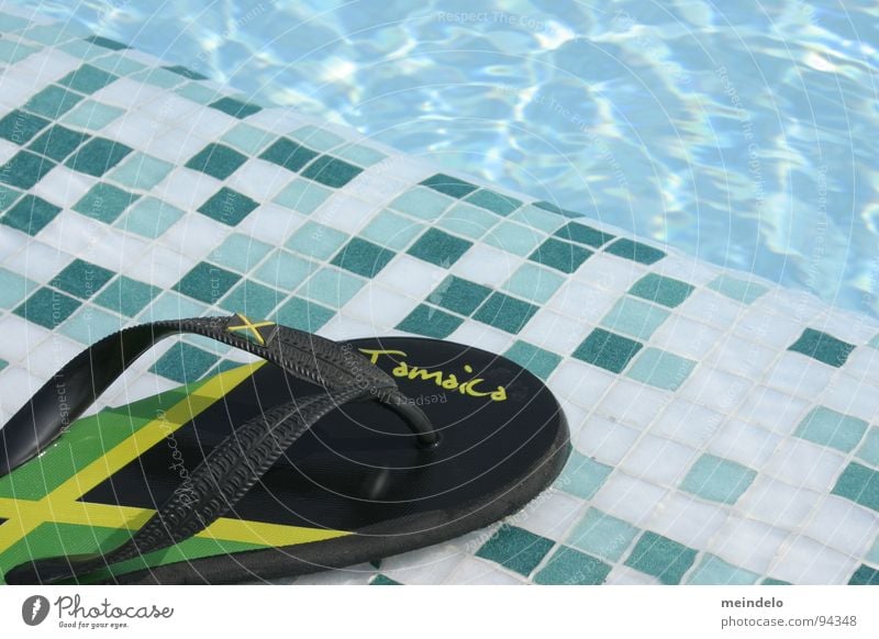 summergefühle Schuhe Schwimmbad Gummi Mosaik grün gelb Schlaufe Jamaika Ferien & Urlaub & Reisen Spielen Wasser blau sandali fun wather Fuß