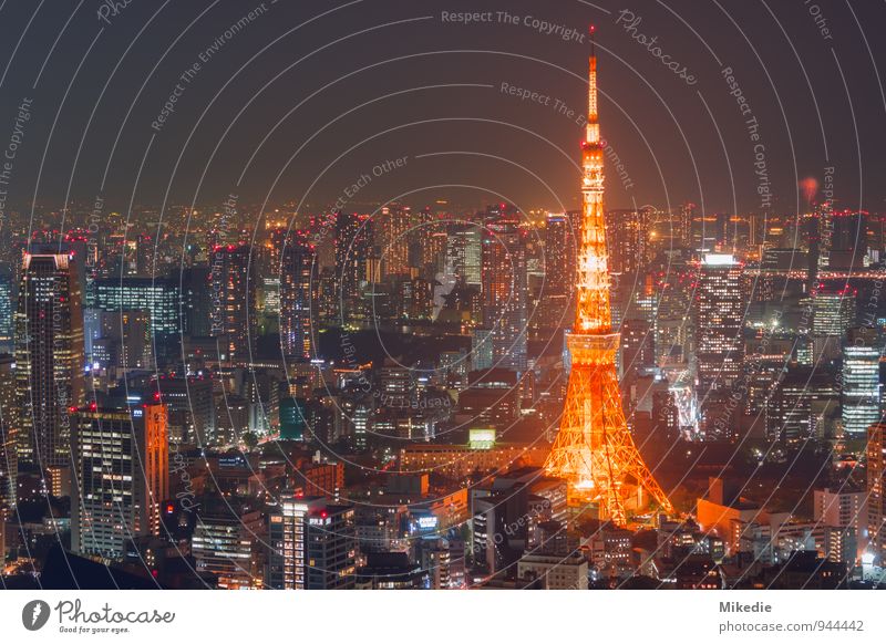 Tokyo Tower Stadt Hauptstadt Stadtzentrum Skyline Haus Hochhaus Turm Bauwerk Gebäude Architektur Sehenswürdigkeit Wahrzeichen groß orange Romantik Freiheit