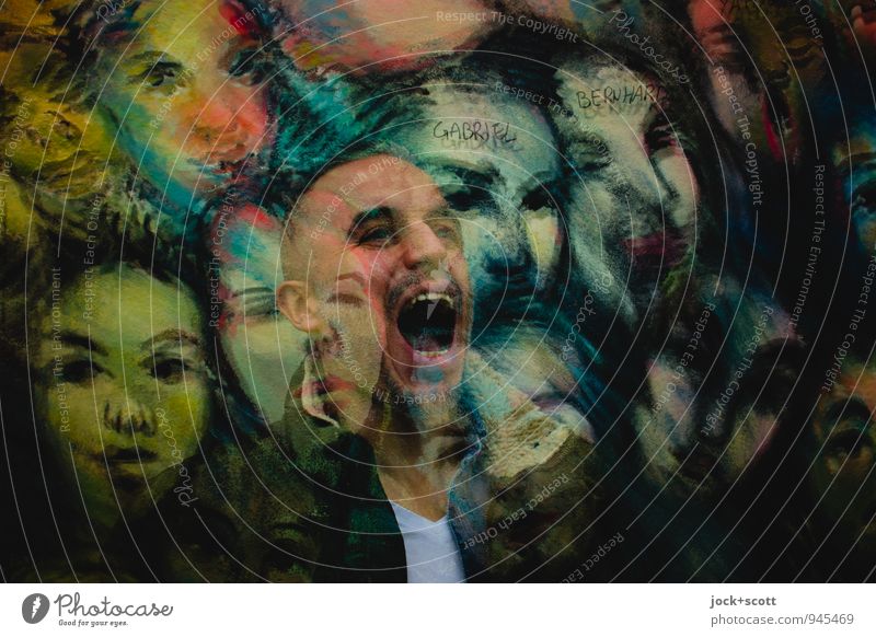 der Aufschrei Gesicht 1 Mensch 30-45 Jahre Erwachsene Straßenkunst Berliner Mauer träumen außergewöhnlich fantastisch gruselig Gefühle Stimmung Angst Entsetzen