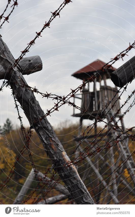 Gefängnis Landschaft Herbst Altstadt Holz Metall Traurigkeit Tod Angst Entsetzen Stress Nervosität Farbfoto Menschenleer Tag Licht Unschärfe