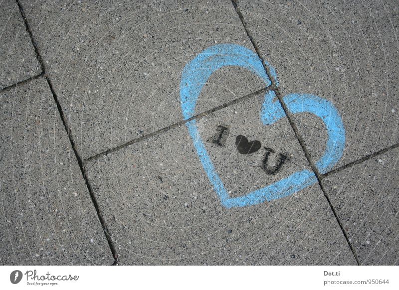 Kaugummi love Menschenleer Verkehrswege Wege & Pfade Stadt blau schwarz Gefühle Liebe Kommunizieren Straßenkunst Herz Information bemalt Bürgersteig Beton