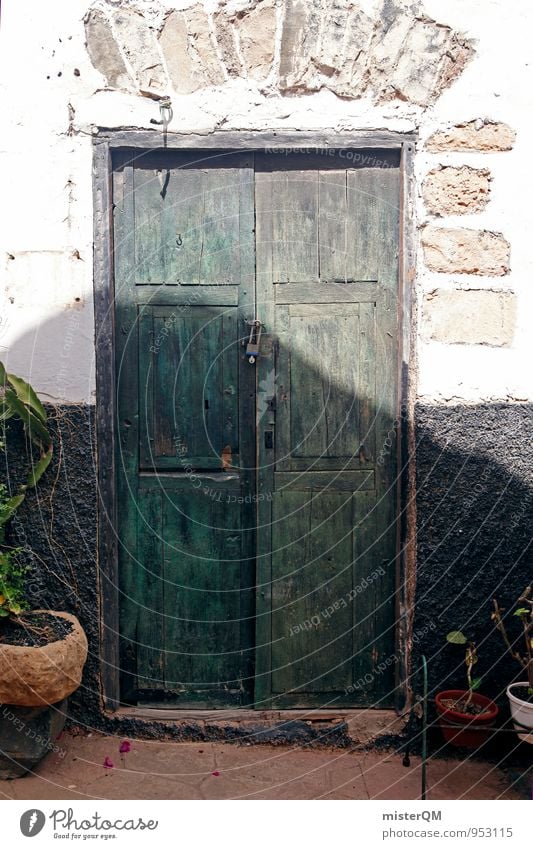 Grünholz. Kunst ästhetisch Zufriedenheit Tür Türrahmen Spanien mediterran alt verfallen Tor Eingang Eingangstür Eingangstor Farbfoto Gedeckte Farben