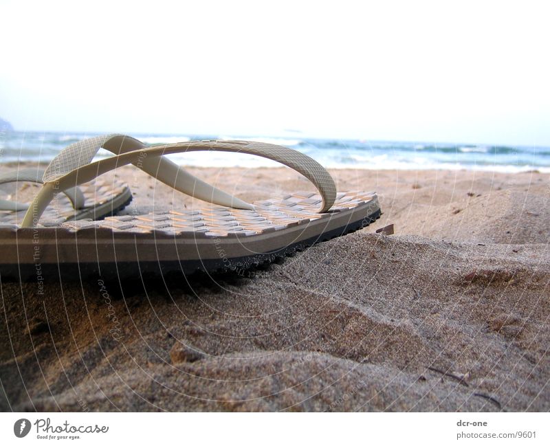 zehentrenner Flipflops Strand Meer Ferien & Urlaub & Reisen Gefühle Erholung Bekleidung Freude Sand Sonne Wasser