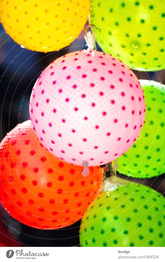 Farbenfroh Ball Luftballon leuchten positiv rund mehrfarbig gelb grün rosa rot Fröhlichkeit Freude Kindheit Leichtigkeit Punkt Farbfoto Außenaufnahme