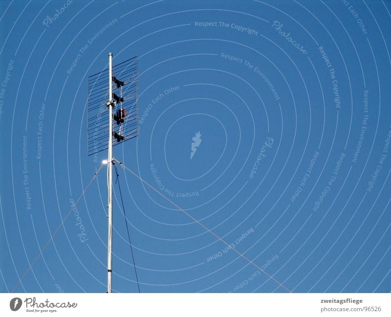 My Frequency... Antenne Sender Frequenz senden Funktechnik Telefonmast Strahlung Wellen Luft Kommunizieren Radio radiofrequenz blau Himmel Schönes Wetter dipol