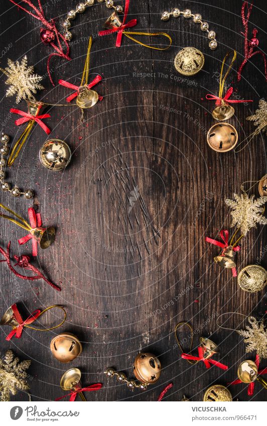 Weihnachten Hintergrund mit goldene Glöckchen Lifestyle Stil Freizeit & Hobby Winter Wohnung einrichten Innenarchitektur Dekoration & Verzierung
