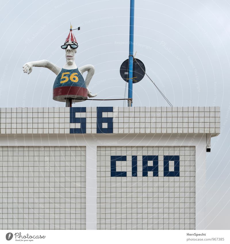 Ciao numero cinquantasei Ferien & Urlaub & Reisen Sommerurlaub Strand Rimini Italien Bauwerk Gebäude Mauer Wand Dach außergewöhnlich sportlich blau weiß Figur