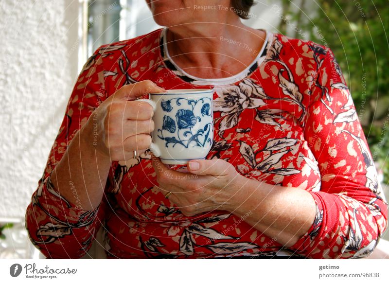 Die gute Fee Tasse trinken Muster Blumenmuster Hand Frau Café Sommer Tee Garten Kaffee