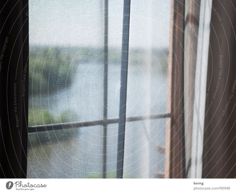Das Wasser Fenster Vorhang Stoff Moiré-Effekt durchsichtig Fluss fließen driften Strömung Elektrizität Blick Aussicht Flußauen Auwald Rhein Main Donau Kanal