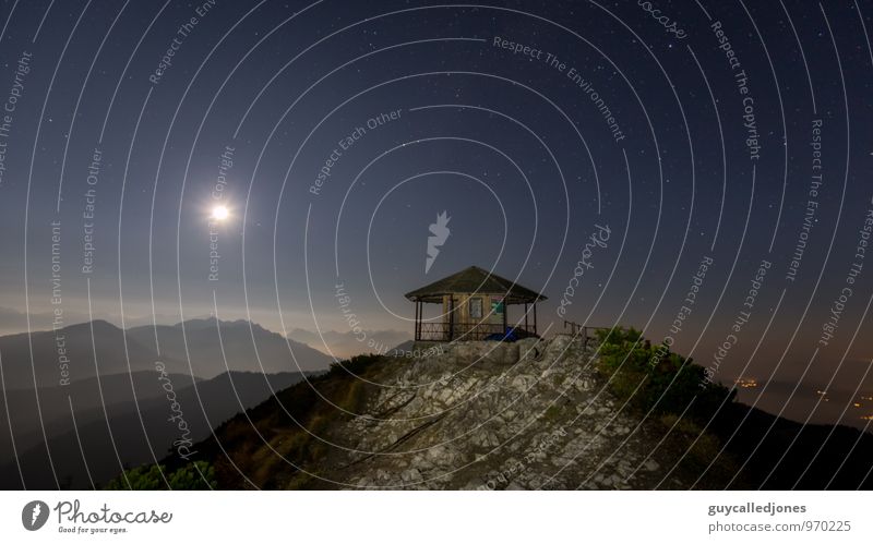 Herzogstand Landschaft Himmel Nachthimmel Stern Horizont Mond Schönes Wetter Nebel Hügel Alpen Berge u. Gebirge Gipfel Bayern wandern warten Erholung erleben