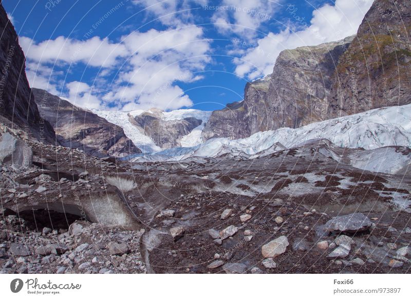 wandern zum Gletscher harmonisch Erholung ruhig Abenteuer Ferne Freiheit Camping Berge u. Gebirge Natur Wolken Sommer Klimawandel Schönes Wetter Eis Frost