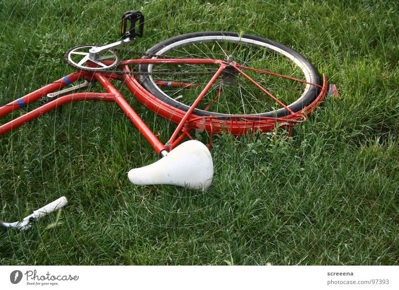 Fahrradreprise rot weiß Wiese Morgen Alkoholisiert schön Sommer Verkehrswege Müdigkeit