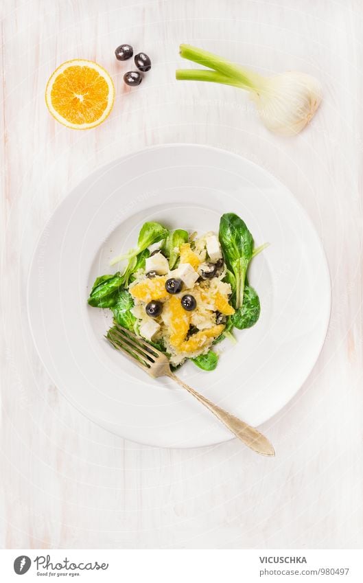 Salat mit Fenchel, Orangen und Oliven Lebensmittel Gemüse Salatbeilage Frucht Kräuter & Gewürze Ernährung Mittagessen Büffet Brunch Bioprodukte