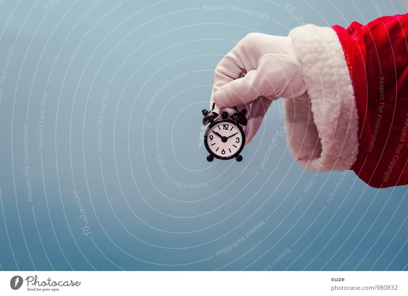 Es wird Zeit ... kaufen Stil Design Uhr Feste & Feiern Weihnachten & Advent Hand Bekleidung Arbeitsbekleidung Mantel Handschuhe Zeichen lustig blau rot weiß