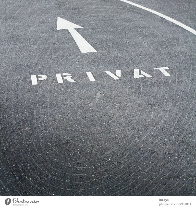 Privatiers bitte da lang Straße Wege & Pfade Pfeil Zeichen Schriftzeichen Schilder & Markierungen Linie einfach Sauberkeit grau weiß Ziel richtungweisend