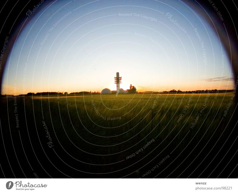 radar Radarstation Sonnenuntergang Gegenlicht obskur Aktien Bauernhof Technik & Technologie Fischauge