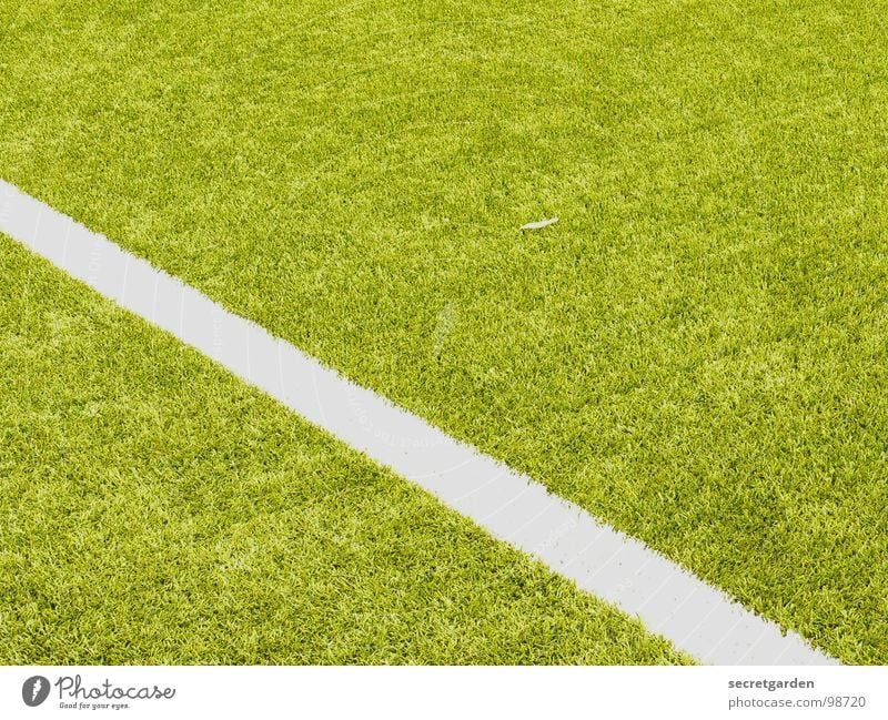 von links mitte nach rechts unten Spielfeld Kunstrasen Randzone Bildausschnitt Sportplatz Am Rand Menschenleer weiß grün Spielen Fußball Schilder & Markierungen